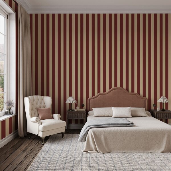 Carta da parati Righe verticali rosse e beige, Parati geometrica classici, Parati geometrica a righe classici, a01179 : Uwalls.it