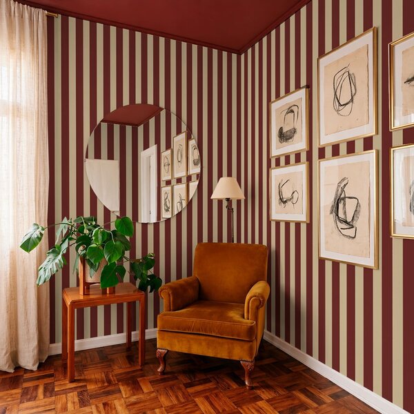 Carta da parati Righe verticali rosse e beige, Parati geometrica classici, Parati geometrica a righe classici, a01179 : Uwalls.it