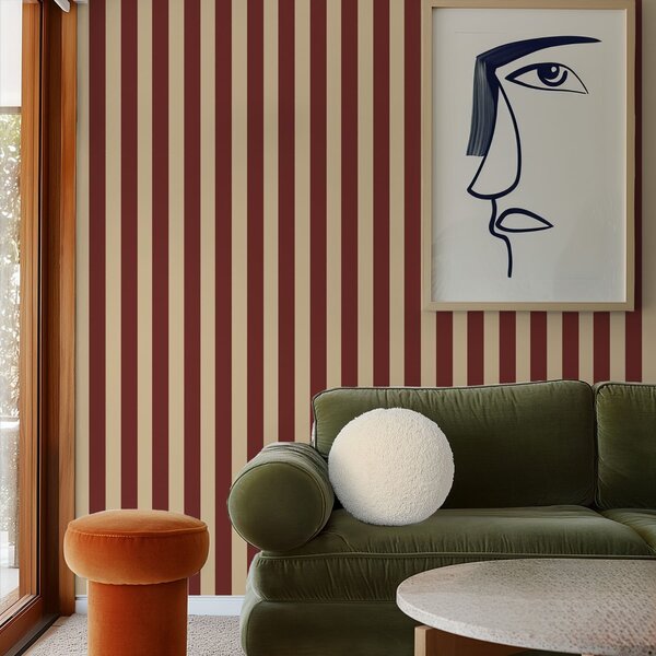 Carta da parati Righe verticali rosse e beige, Parati geometrica classici, Parati geometrica a righe classici, a01179 : Uwalls.it