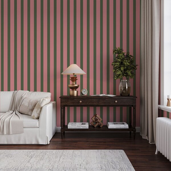 Carta da parati Righe verticali rosa e verdi, Parati geometrica classici, Parati geometrica a righe classici, a01180v2 : Uwalls.it