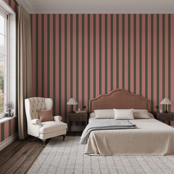 Carta da parati Righe verticali rosa e verdi, Parati geometrica classici, Parati geometrica a righe classici, a01180v2 : Uwalls.it