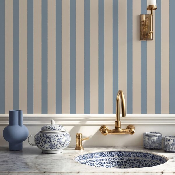 Carta da parati Righe verticali beige e azzurro, Parati geometrica classici, Parati geometrica a righe classici, a01180v3 : Uwalls.it