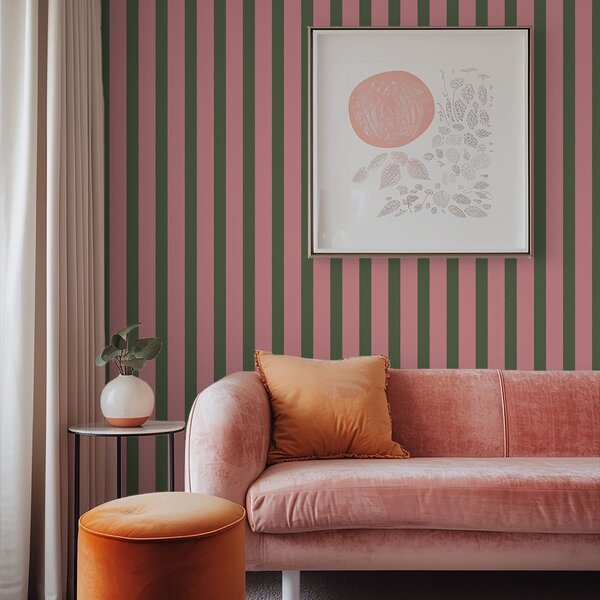 Carta da parati Righe verticali rosa e verdi, Parati geometrica classici, Parati geometrica a righe classici, a01180v2 : Uwalls.it
