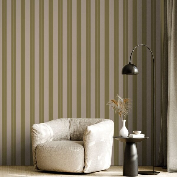 Carta da parati Righe verticali color oliva e beige, Parati geometrica classici, Parati geometrica a righe classici, a01181v2 : Uwalls.it