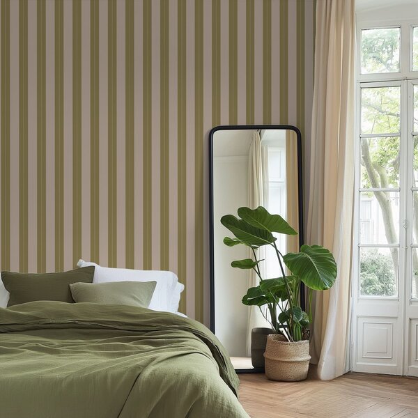 Carta da parati Righe verticali color oliva e beige, Parati geometrica classici, Parati geometrica a righe classici, a01181v2 : Uwalls.it