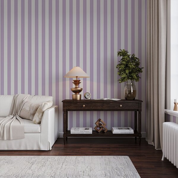 Carta da parati Righe verticali viola chiaro e grigie, Parati geometrica classici, Parati geometrica a righe classici, a01181v3 : Uwalls.it