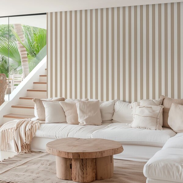 Carta da parati Righe verticali beige in stile minimalista, Parati geometrica classici, Parati geometrica a righe classici, a01181v4 : Uwalls.it