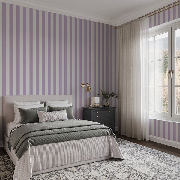 Carta da parati Righe verticali viola chiaro e grigie, Parati geometrica classici, Parati geometrica a righe classici, a01181v3 : Uwalls.it