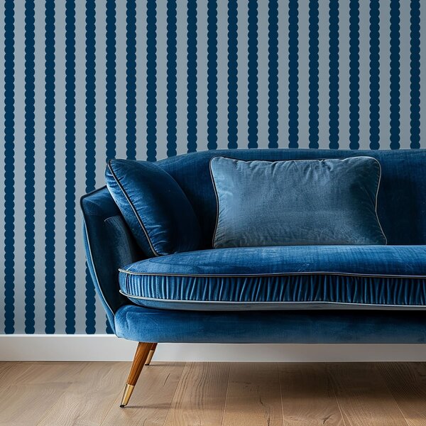Carta da parati Strisce ondulate blu scuro in stile minimalista, Parati geometrica classici, Parati geometrica a righe classici, a01182v3 : Uwalls.it