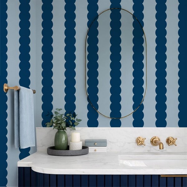 Carta da parati Strisce ondulate blu scuro in stile minimalista, Parati geometrica classici, Parati geometrica a righe classici, a01182v3 : Uwalls.it