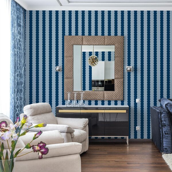 Carta da parati Strisce ondulate blu scuro in stile minimalista, Parati geometrica classici, Parati geometrica a righe classici, a01182v3 : Uwalls.it