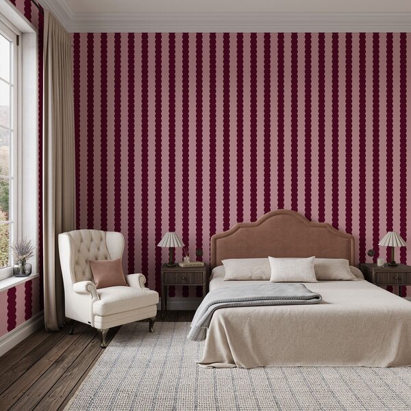 Carta da parati Righe ondulate color bordeaux in stile, Parati geometrica classici, Parati geometrica a righe classici, a01182v5 : Uwalls.it