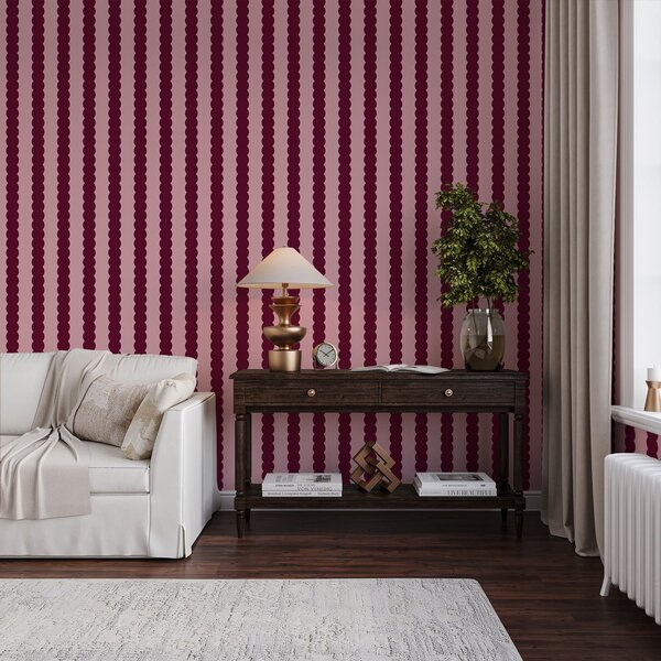 Carta da parati Righe ondulate color bordeaux in stile, Parati geometrica classici, Parati geometrica a righe classici, a01182v5 : Uwalls.it
