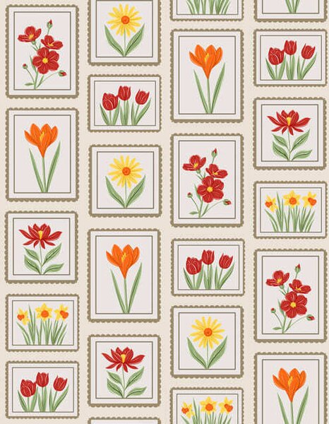 Carta da parati Illustrazioni floreali dai colori vivaci e incorniciate, Parati fiori e piante classici, a01174v1 : Uwalls.it
