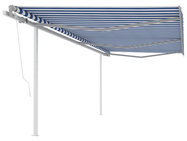 Tenda da Sole Retrattile Automatica con Pali 6x3 m Blu e Bianca