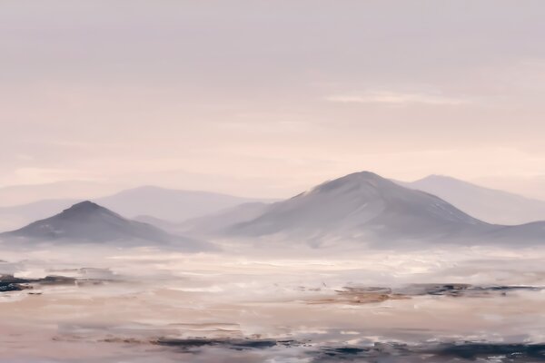 Carta da parati Un paesaggio montano avvolto dalla nebbia, caratterizzato da morbidi giochi di luce e, Carta da parati Natura, w09844 : Uwalls.it