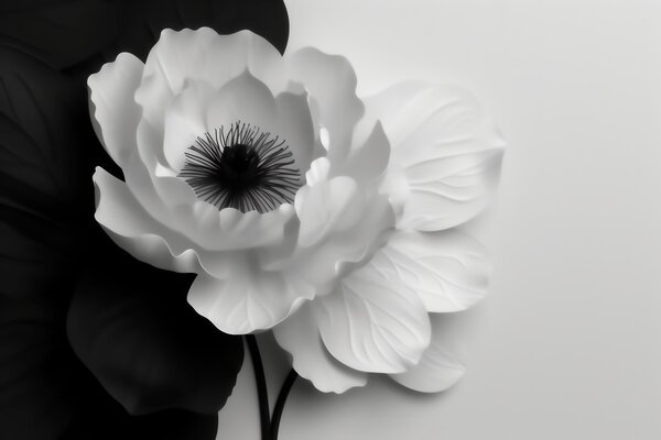 Carta da parati Un fiore bianco che crea un contrasto con il centro scuro su uno sfondo bianco, Carta da parati in Bianco e Nero, w09852 : Uwalls.it