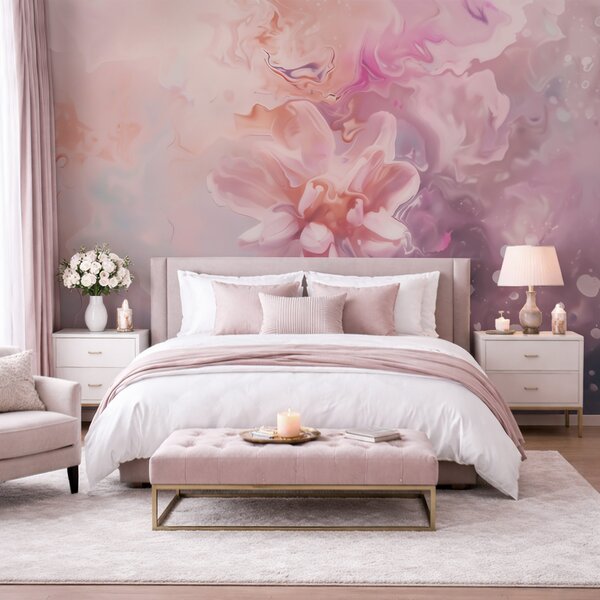Carta da parati Una composizione astratta con un fiore e delicate sfumature rosa in stile acquerello, Carta da parati lastrazione, w09859 : Uwalls.it
