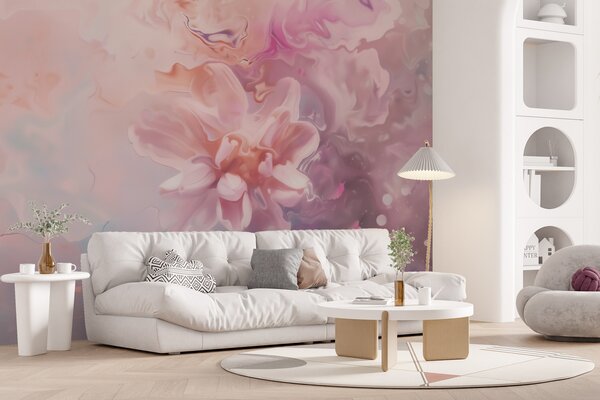 Carta da parati Una composizione astratta con un fiore e delicate sfumature rosa in stile acquerello, Carta da parati lastrazione, w09859 : Uwalls.it