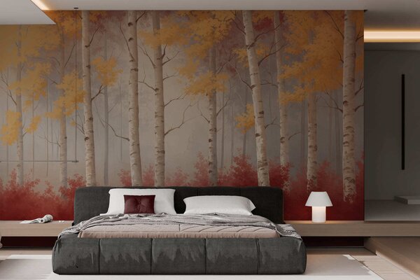 Carta da parati Autunno nella nebbia, Carta da parati Foresta, Carta da parati Foresta Betulle, w05577 : Uwalls.it