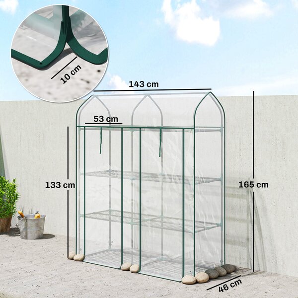 Outsunny Serra da Balcone a 3 Ripiani con 2 Porte Avvolgibile, Serra per Orto con Struttura in Acciaio e Copertura PVC, 143x46x165 cm, Trasparente | Aosom Italy