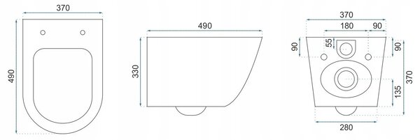 Vaso WC sospeso Rea CARLO Mini Rimless Duroplast Flat Black Gold Edge