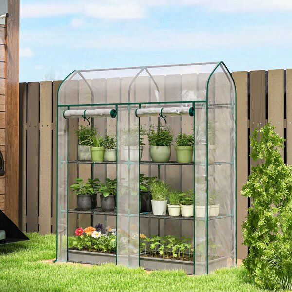 Outsunny Serra da Balcone a 3 Ripiani con 2 Porte Avvolgibile, Serra per Orto con Struttura in Acciaio e Copertura PVC, 143x46x165 cm, Trasparente | Aosom Italy