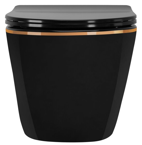 Vaso WC sospeso Rea CARLO Mini Rimless Duroplast Flat Black Gold Edge