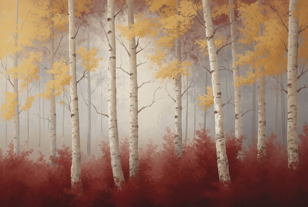 Carta da parati Autunno nella nebbia, Carta da parati Foresta, Carta da parati Foresta Betulle, w05577 : Uwalls.it