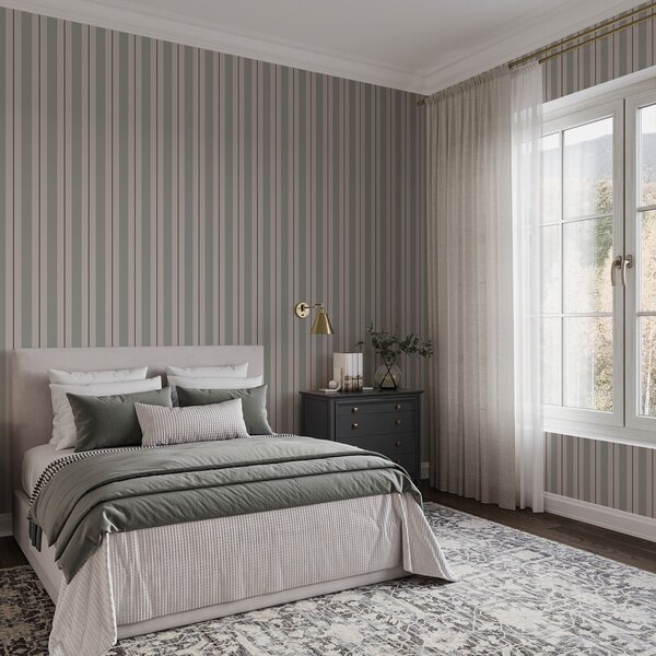Carta da parati Strisce grigio-verdi con sottili dettagli scuri, Parati geometrica classici, Parati geometrica a righe classici, a01183v1 : Uwalls.it