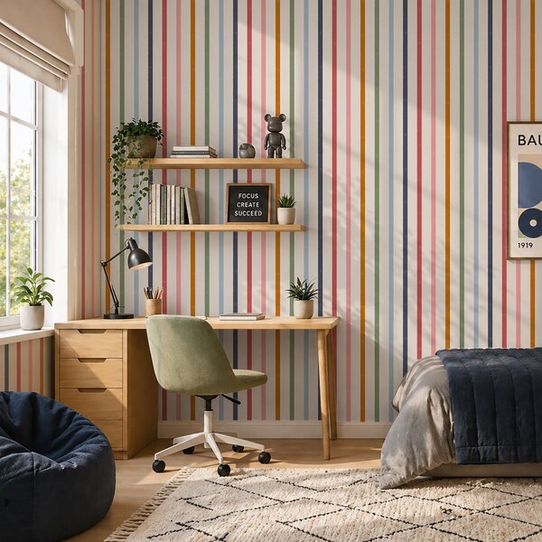Carta da parati Strisce vivaci multicolori su sfondo chiaro, Parati geometrica classici, Parati geometrica a righe classici, a01184 : Uwalls.it