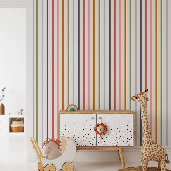 Carta da parati Strisce vivaci multicolori su sfondo chiaro, Parati geometrica classici, Parati geometrica a righe classici, a01184 : Uwalls.it