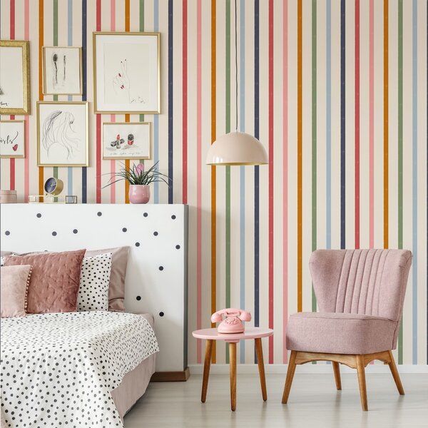Carta da parati Strisce vivaci multicolori su sfondo chiaro, Parati geometrica classici, Parati geometrica a righe classici, a01184 : Uwalls.it