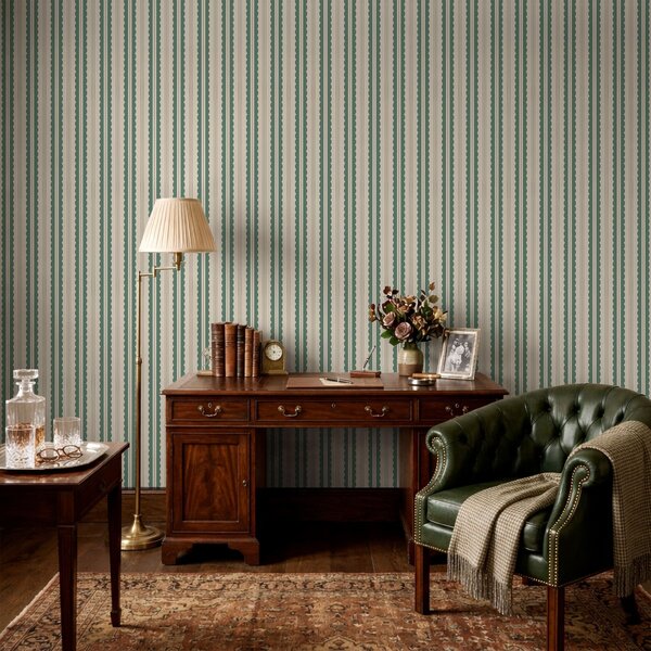 Carta da parati Strisce ondulate verdi con linee tratteggiate, Parati geometrica classici, Parati geometrica a righe classici, a01185 : Uwalls.it