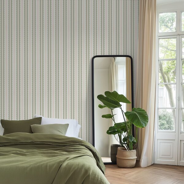 Carta da parati Strisce ondulate verde chiaro con puntini, Parati geometrica classici, Parati geometrica a righe classici, a01185v3 : Uwalls.it