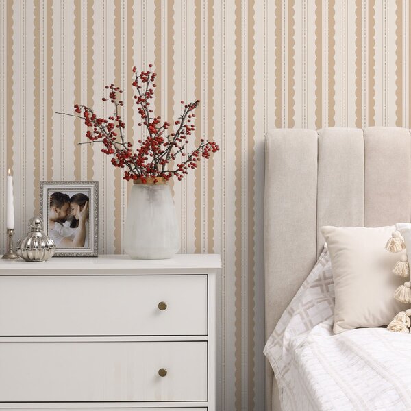 Carta da parati Righe ondulate beige con un delicato contrasto, Parati geometrica classici, Parati geometrica a righe classici, a01185v5 : Uwalls.it