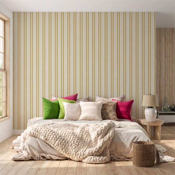 Carta da parati Strisce ondulate gialle con puntini grigio-blu, Parati geometrica classici, Parati geometrica a righe classici, a01185v4 : Uwalls.it