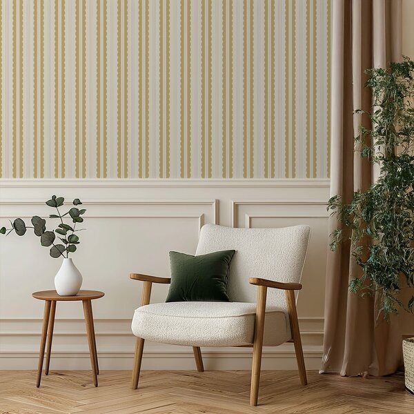 Carta da parati Strisce ondulate gialle con puntini grigio-blu, Parati geometrica classici, Parati geometrica a righe classici, a01185v4 : Uwalls.it