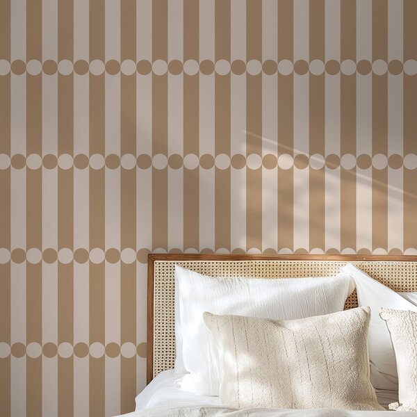 Carta da parati Righe beige calde con cerchi al centro, Parati astratta classici, a01186v1 : Uwalls.it