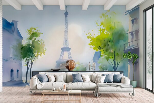 Carta da parati Parigi, un paesaggio urbano in stile acquerello à la prima, Carta da parati Città, w05566 : Uwalls.it