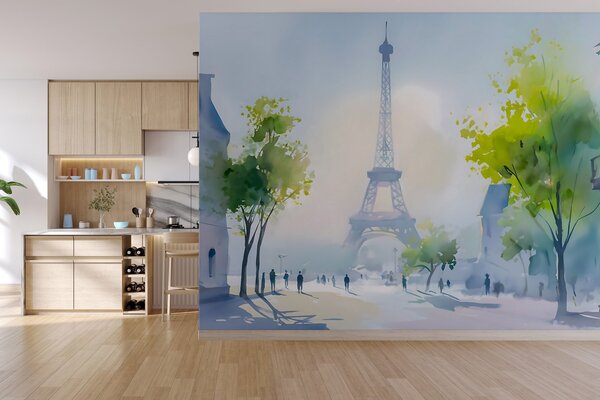 Carta da parati Parigi, un paesaggio urbano in stile acquerello à la prima, Carta da parati Città, w05566 : Uwalls.it