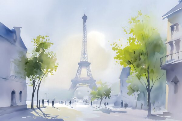 Carta da parati Parigi, un paesaggio urbano in stile acquerello à la prima, Carta da parati Città, w05566 : Uwalls.it
