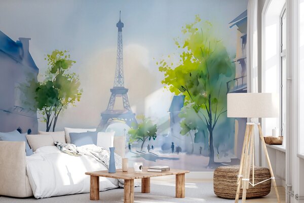 Carta da parati Parigi, un paesaggio urbano in stile acquerello à la prima, Carta da parati Città, w05566 : Uwalls.it