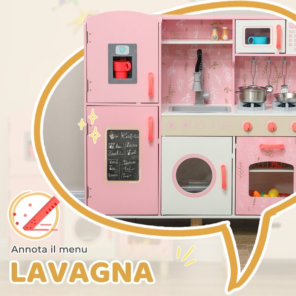AIYAPLAY Cucina giocattolo con luci, suoni, forno e microonde, Rosa | Aosom Italy