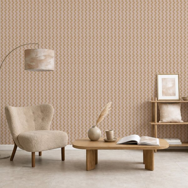 Carta da parati Motivo a onde color senape su sfondo beige, Parati astratta classici, a01187v1 : Uwalls.it