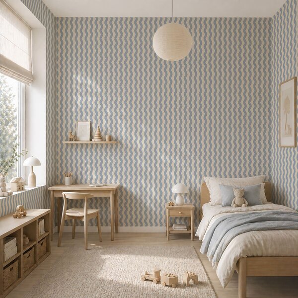Carta da parati Motivo ondulato azzurro su sfondo chiaro, Parati geometrica classici, Parati geometrica a righe classici, a01188 : Uwalls.it