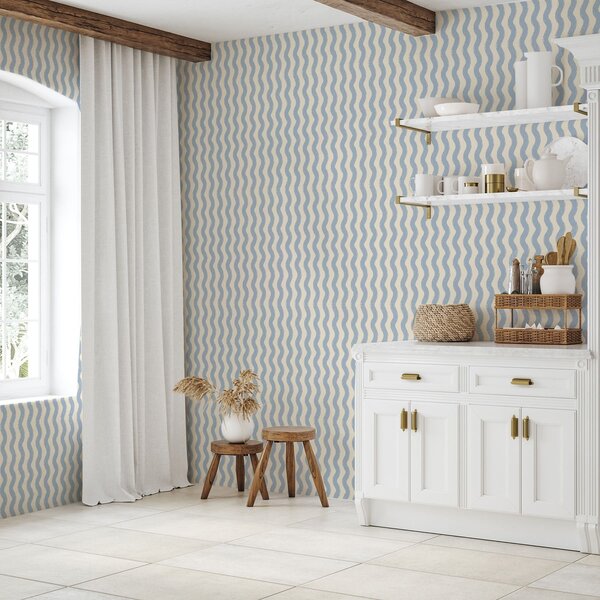 Carta da parati Motivo ondulato azzurro su sfondo chiaro, Parati geometrica classici, Parati geometrica a righe classici, a01188 : Uwalls.it