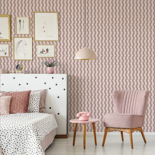 Carta da parati Motivo ondulato color rosa antico su sfondo, Parati geometrica classici, Parati geometrica a righe classici, a01188v4 : Uwalls.it