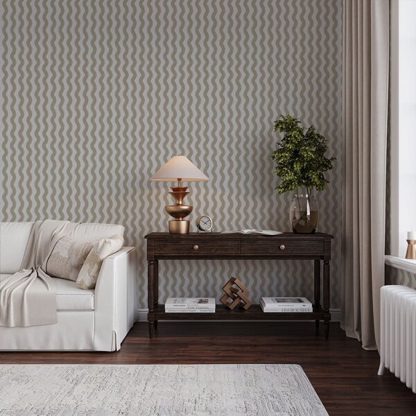 Carta da parati Motivo ondulato beige su sfondo grigio, Parati geometrica classici, Parati geometrica a righe classici, a01188v2 : Uwalls.it