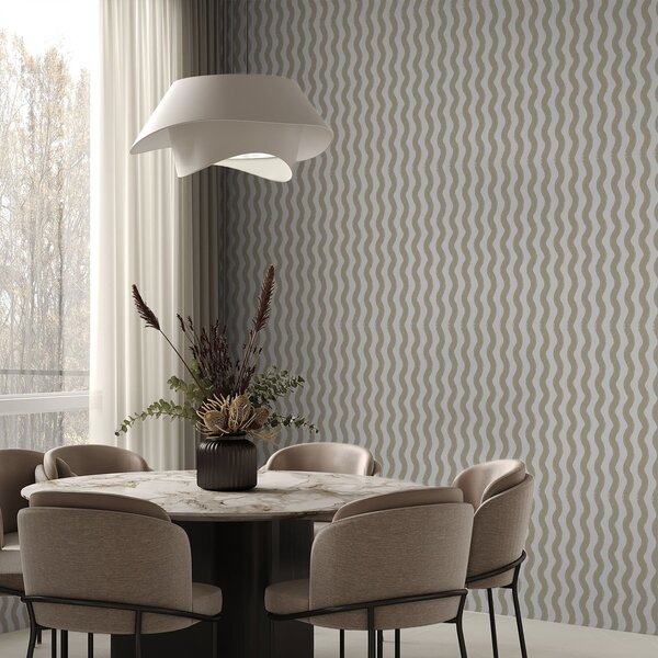 Carta da parati Motivo ondulato beige su sfondo grigio, Parati geometrica classici, Parati geometrica a righe classici, a01188v2 : Uwalls.it